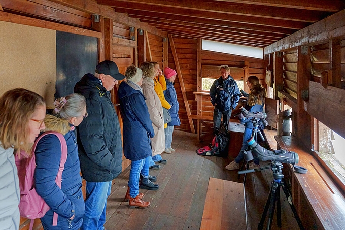 Gruppe in Beobachtungshütte