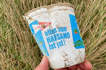 Joghurtbecher am Strand