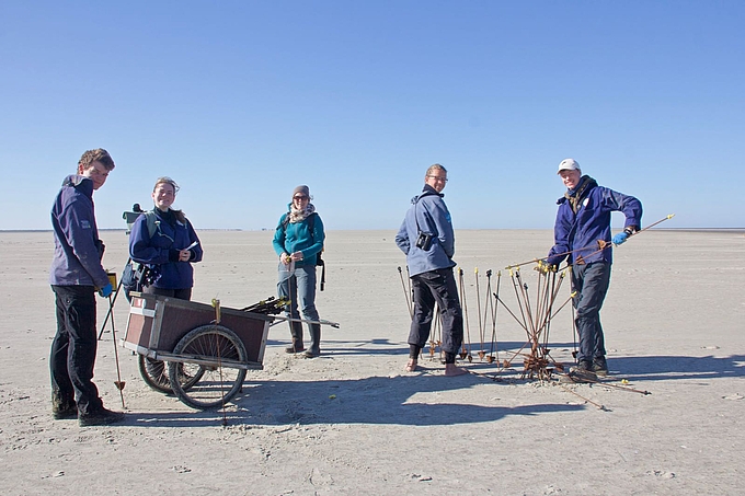 Beginn der Arbeiten auf der Sandbank