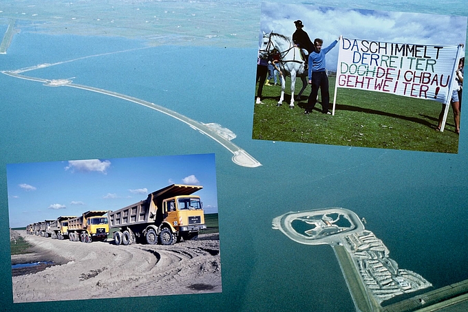 Fotomontage Eindeichung und Proteste
