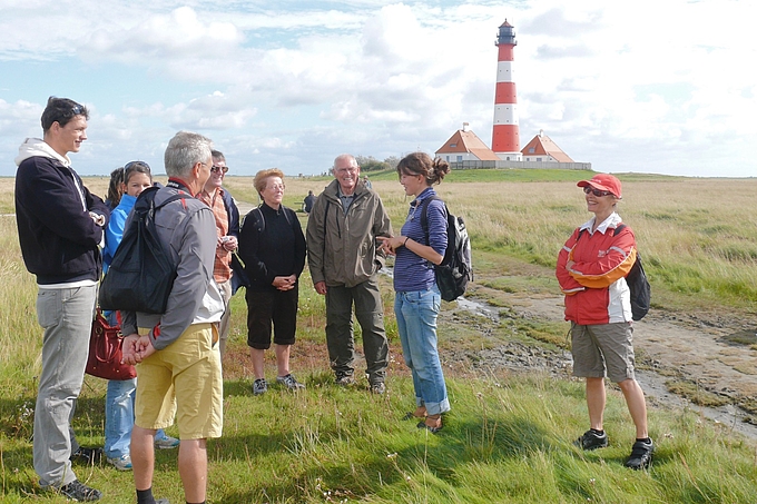 Salzwiesenführung vor dem Leuchtturm Westerhever