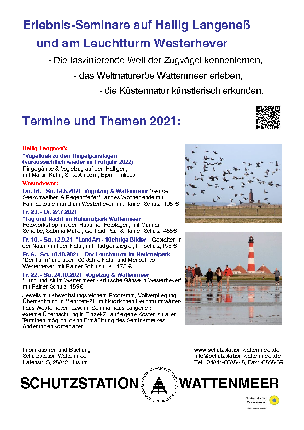 Übersicht der Seminare der Schutzstation Wattenmeer 2021