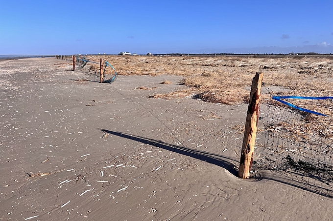 Zaun und Brutgebiet nach dem Hochwasser Zaun und Brutgebiet nach dem Hochwasser