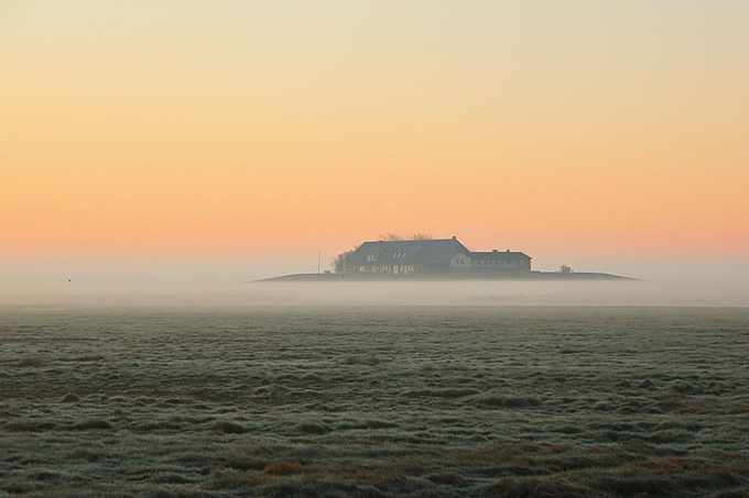 Seminarhaus Langeneß im Morgennebel