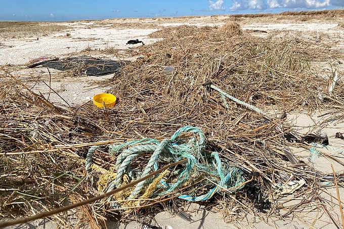 Großes Seil und ander Müllteile im Spülsaum