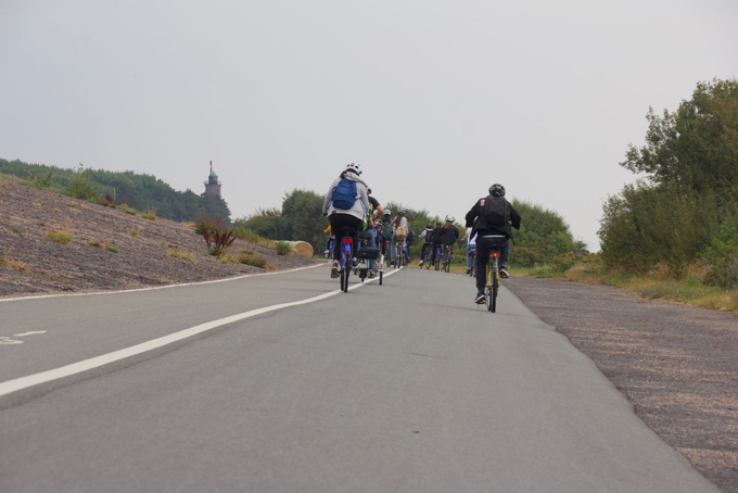 Fahrradgruppe auf Weg am Deich