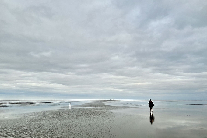 Blick über die die teils überflutete Sandbank