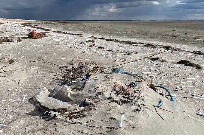 Teilweise mit Sand verwehte Seilreste