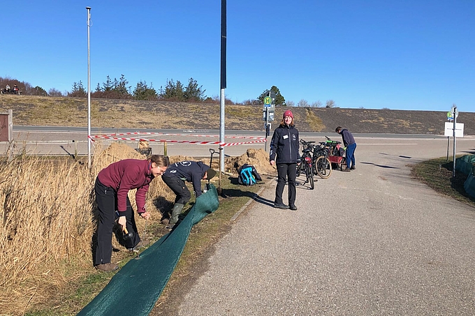 Team baut Krötenzaun auf