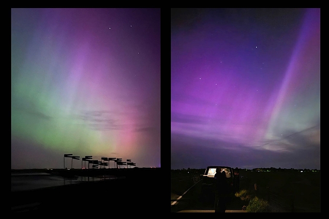 Montage mit zwei Bildern vom Polarlicht vor Husum