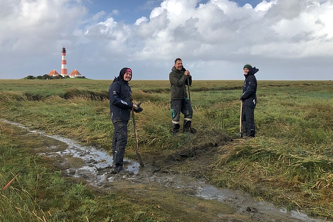 Dreierteam bei der Arbeit vor Westerhever