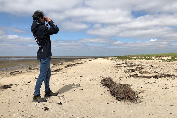 Freiwilliger bei Kontrollgang am Strand