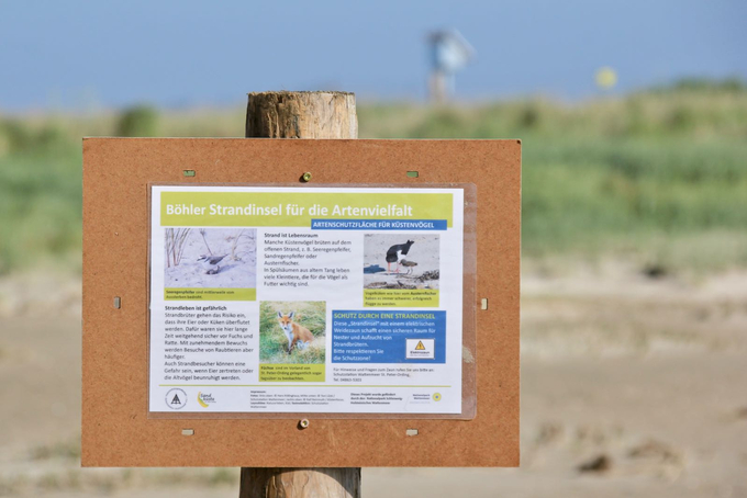 Schild zum Brutgebiet am Böhler Strand 2023