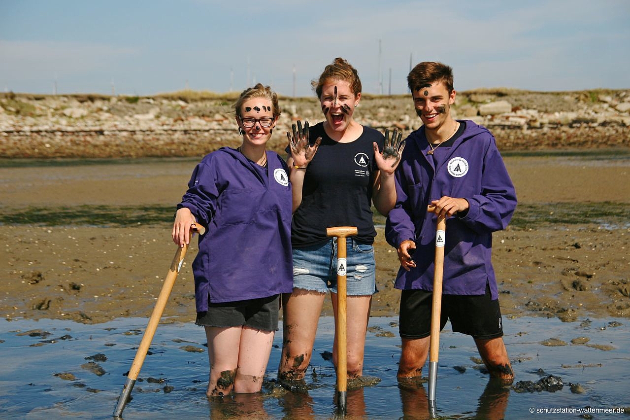 Team mit Wattforken im Schlick