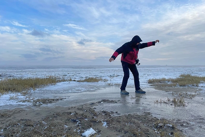 Freiwilliger auf Glatteis