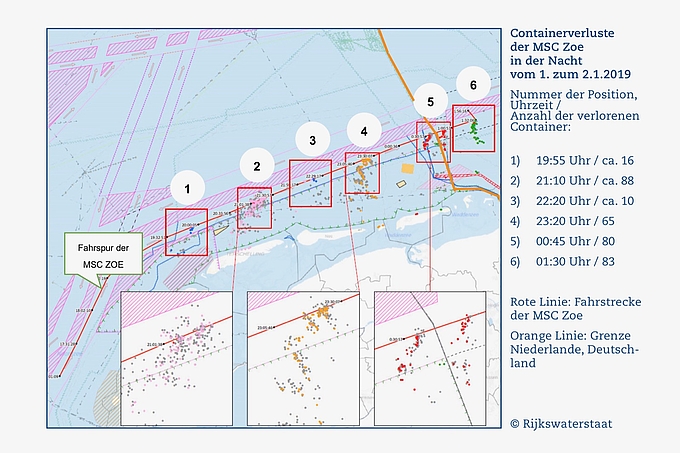 Karte der Containerverluste der "MSC Zoe"