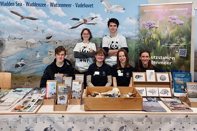 Freiwillige an Infostand