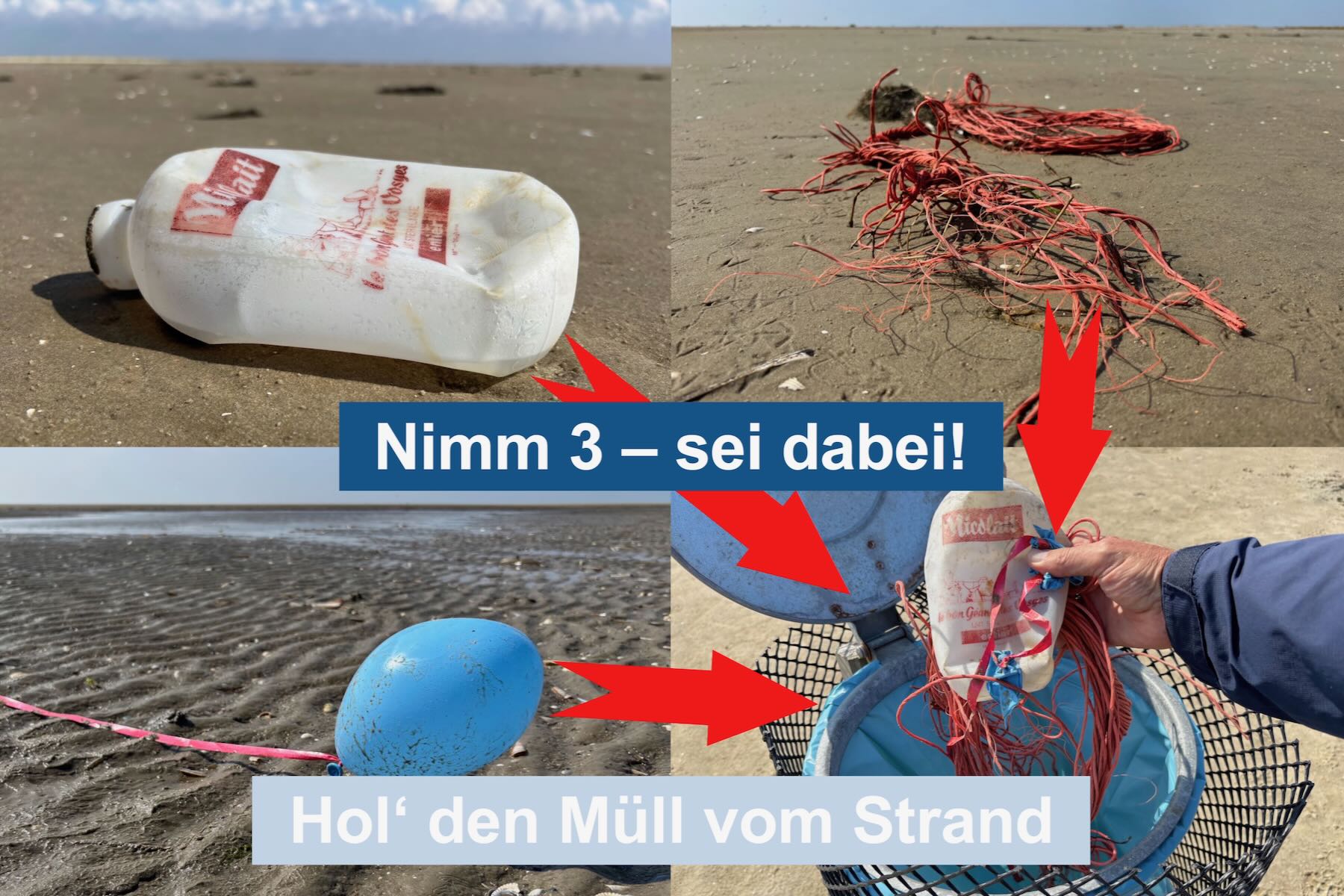 Collage Müllteile und Mülleimer