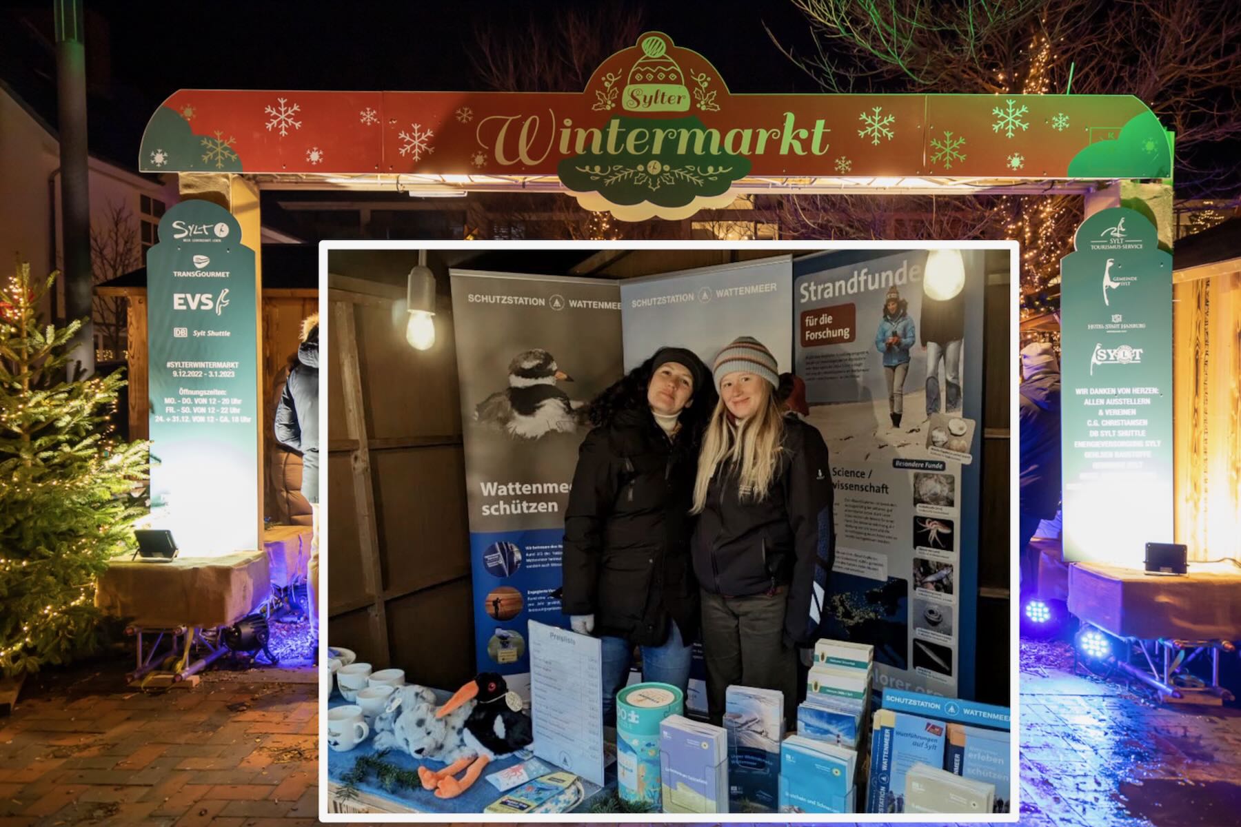 Collage mit Eingang zum Wintermarkt und Team Collage mit Eingang zum Wintermarkt und Team