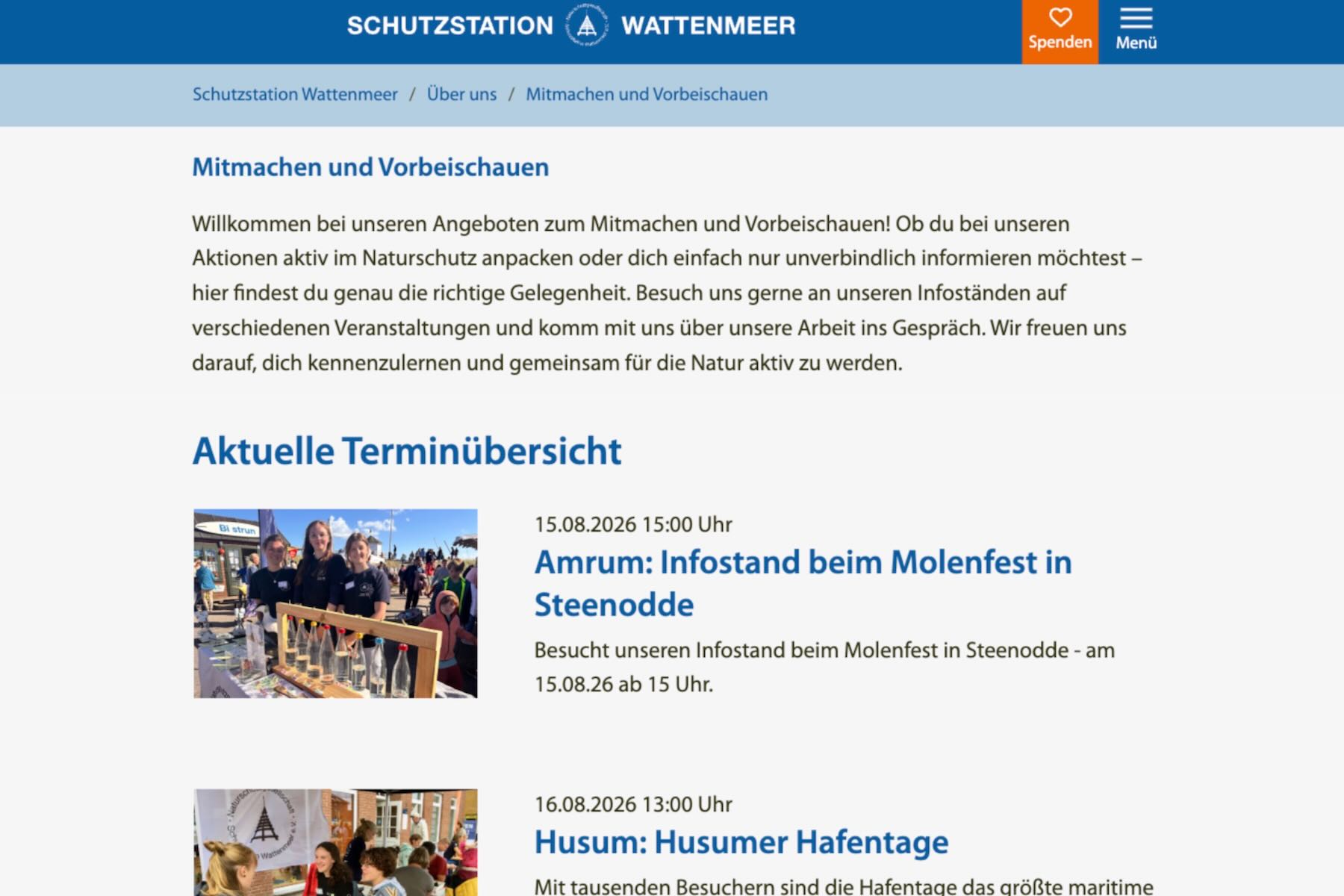 Bildschirmfoto des Kalenders